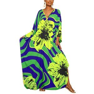 Floral Print Kaftan Dress Plus Size Beach Cover Up Boho Elegant Summer